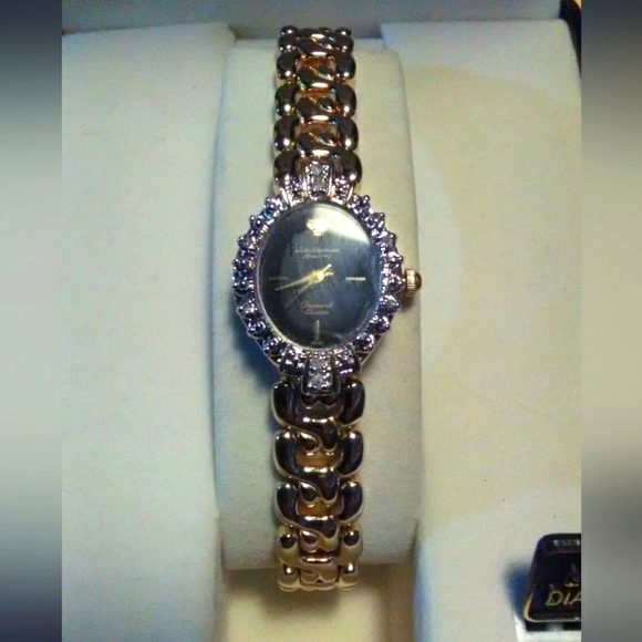 VINTAGE BNIB LADIES JULES JURGENSEN 25 DIAMONDS & GOLD COLOR WATCH IN ITS BOX main image 8
